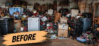 Garage packed with clutter before cleanout